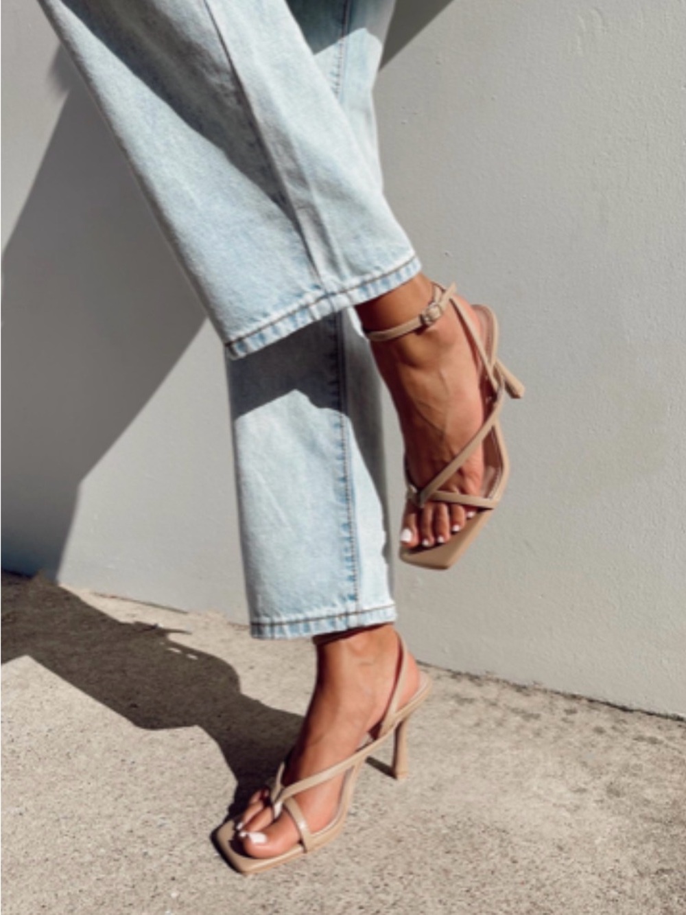 Princess Polly Strappy Square-Toe Heels in Taupe